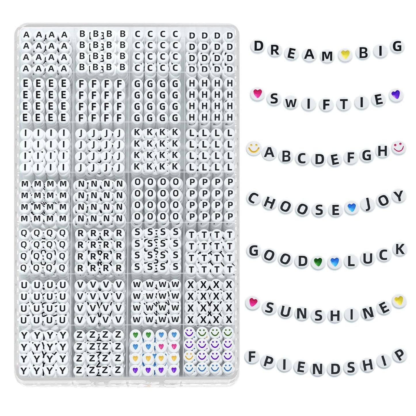 Mio Angle Letter Beads 28 Styles Friendship Bracelets Assorted Alphabet Beads Preppy Beads Jewelry Making Kit with Beads Case for Teen Girl Gifts Ages 6 7 8 9 10 11 12 (Black Letter White Beads)