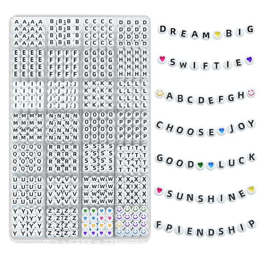Mio Angle Letter Beads 28 Styles Friendship Bracelets Assorted Alphabet Beads Preppy Beads Jewelry Making Kit with Beads Case for Teen Girl Gifts Ages 6 7 8 9 10 11 12 (Black Letter White Beads)