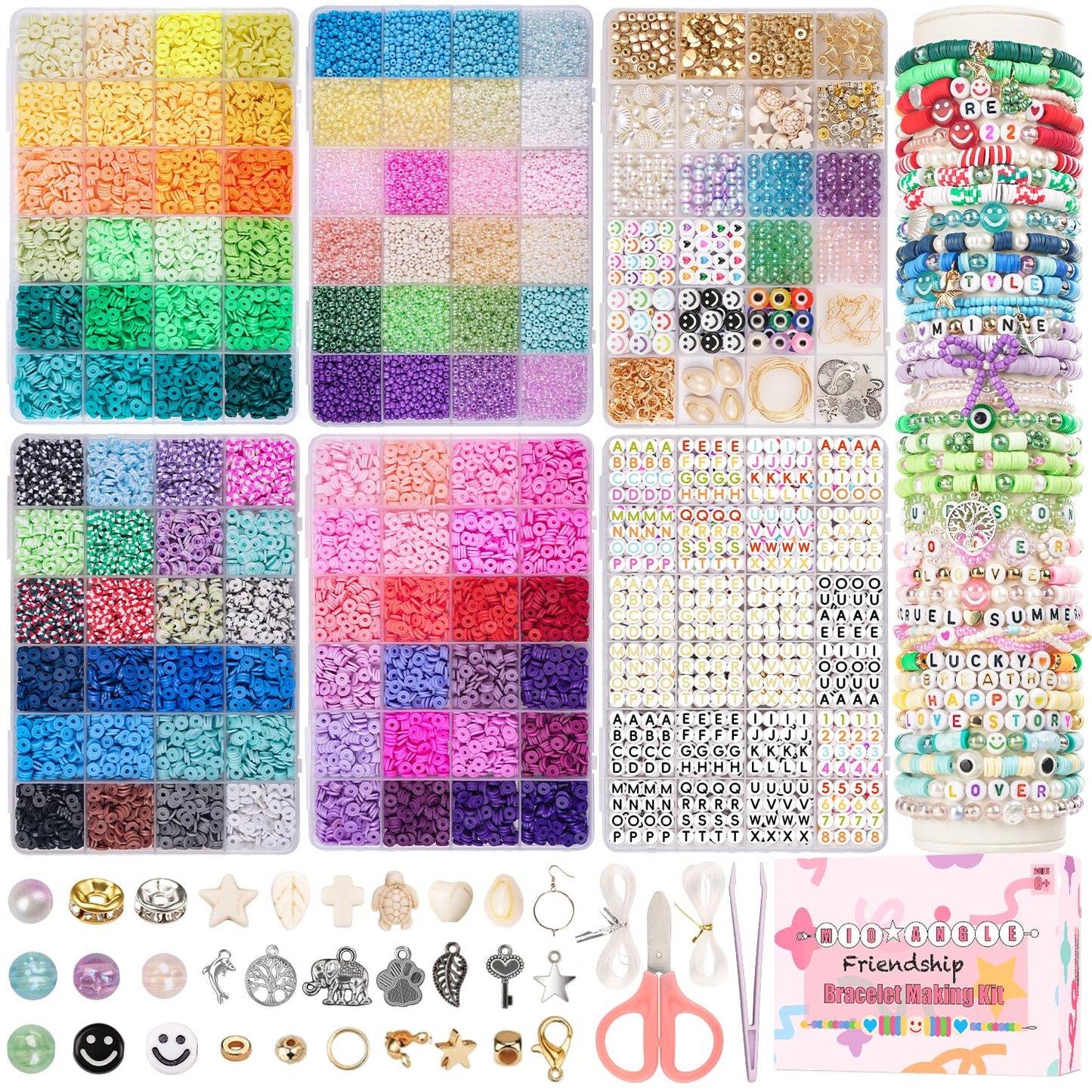 Mio Angle Bracelet Making Kit 6 Box 9000PCS Clay Beads 5000PCS Glass Seed Beads Jewelry Making Kit Letter Beads Charms Pearl EADS Friendship Bracelet Making Kit