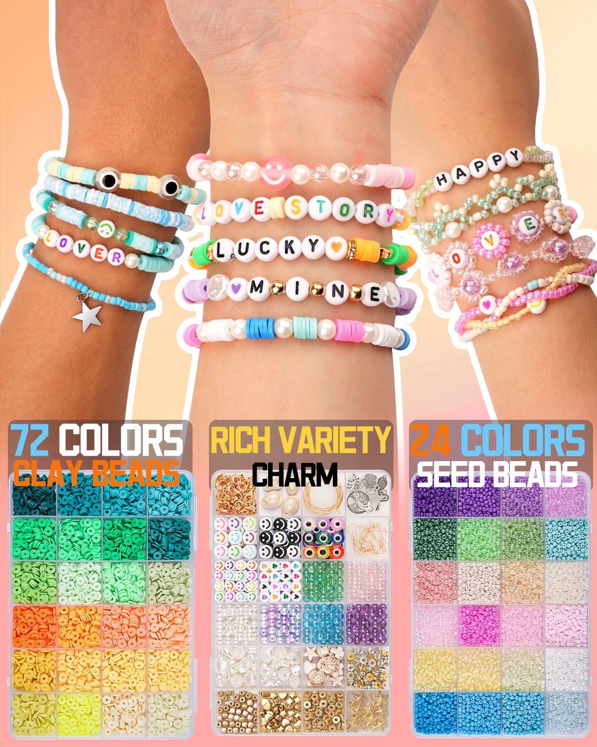 Mio Angle Bracelet Making Kit 6 Box 9000PCS Clay Beads 5000PCS Glass Seed Beads Jewelry Making Kit Letter Beads Charms Pearl EADS Friendship Bracelet Making Kit