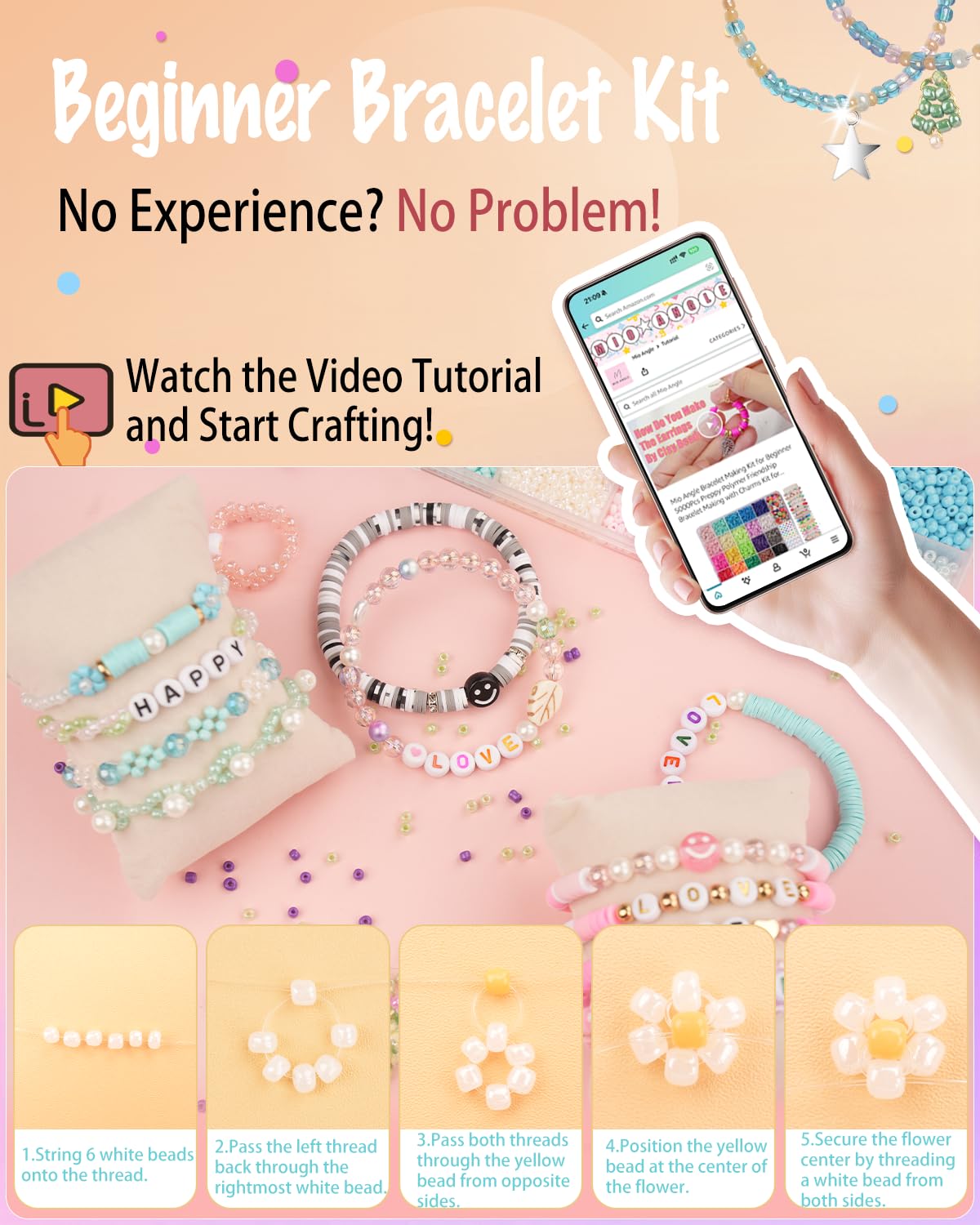 Mio Angle Bracelet Making Kit 6 Box 9000PCS Clay Beads 5000PCS Glass Seed Beads Jewelry Making Kit Letter Beads Charms Pearl EADS Friendship Bracelet Making Kit
