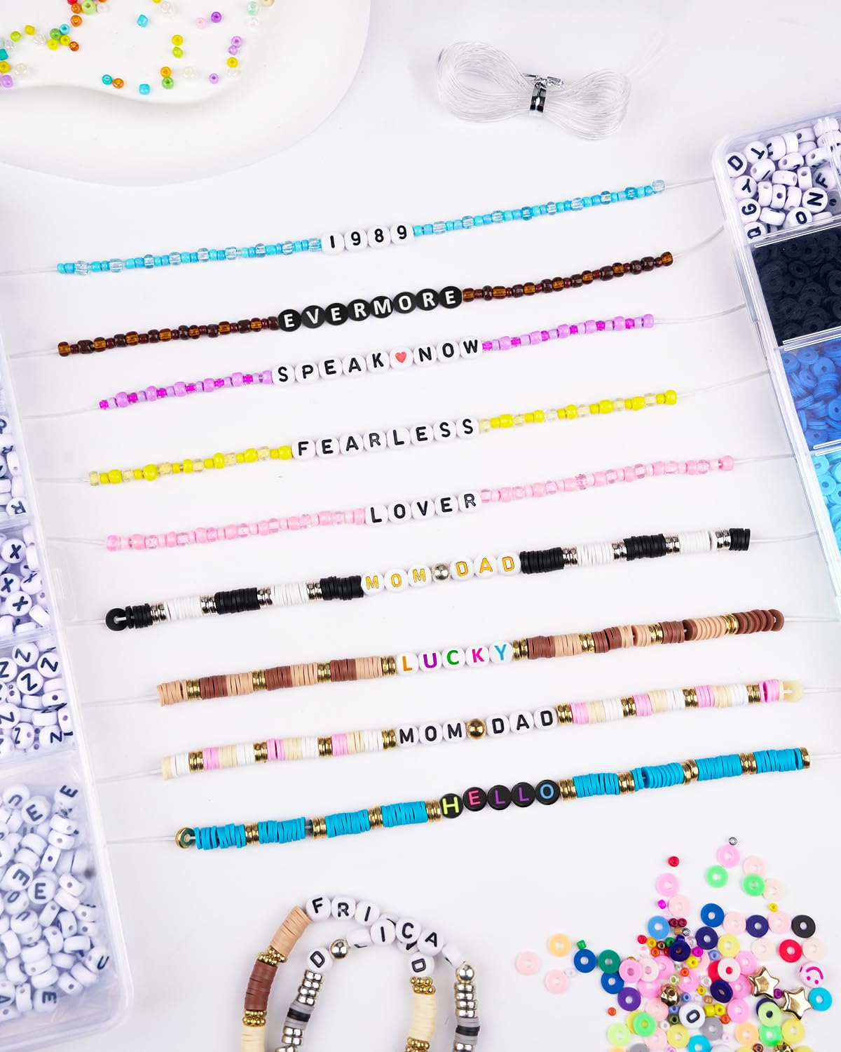 Mio Angle Letter Beads 28 Styles Friendship Bracelets Assorted Alphabet Beads Preppy Beads Jewelry Making Kit with Beads Case for Teen Girl Gifts Ages 6 7 8 9 10 11 12 (Black Letter White Beads)
