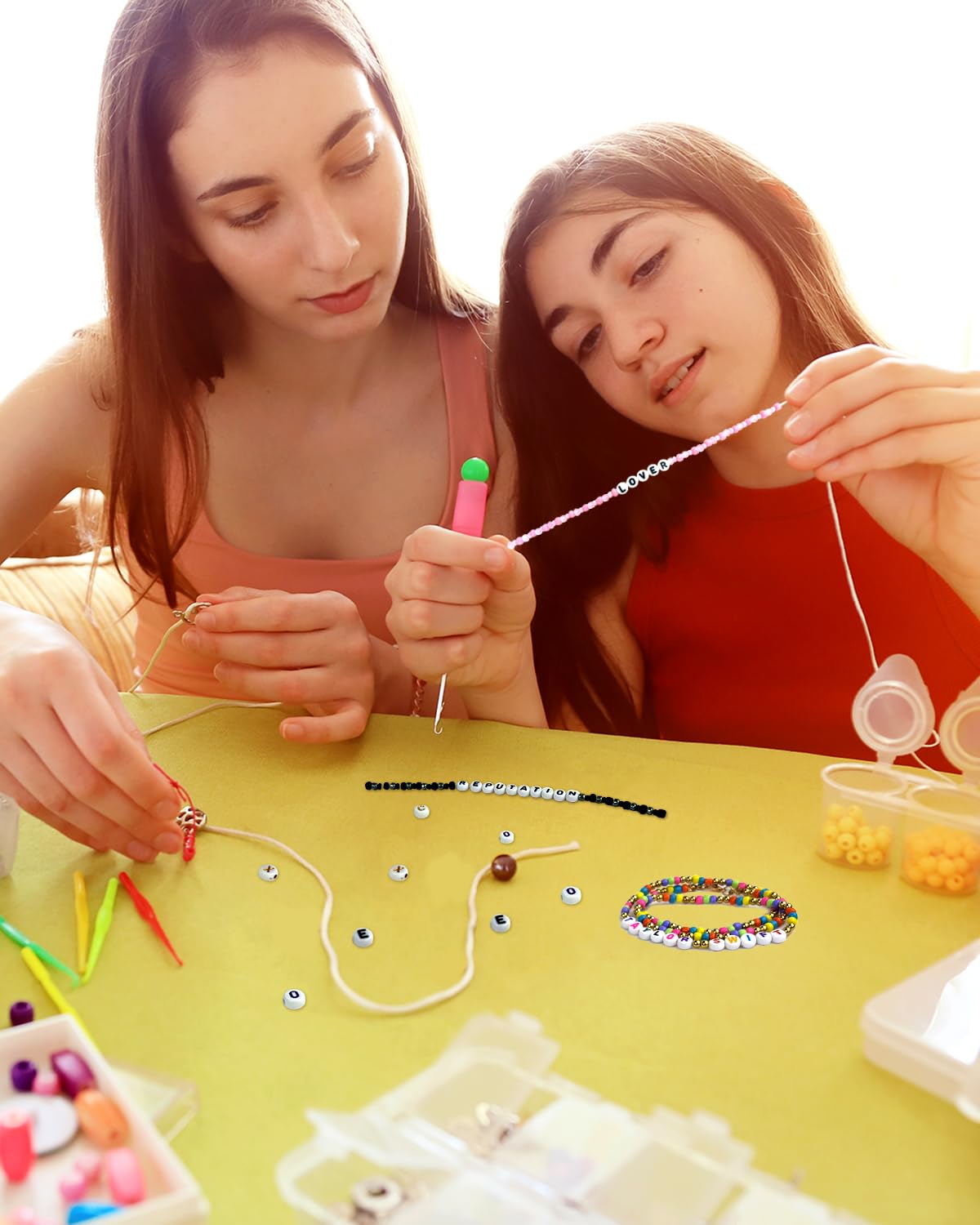 Mio Angle Letter Beads 28 Styles Friendship Bracelets Assorted Alphabet Beads Preppy Beads Jewelry Making Kit with Beads Case for Teen Girl Gifts Ages 6 7 8 9 10 11 12 (Black Letter White Beads)