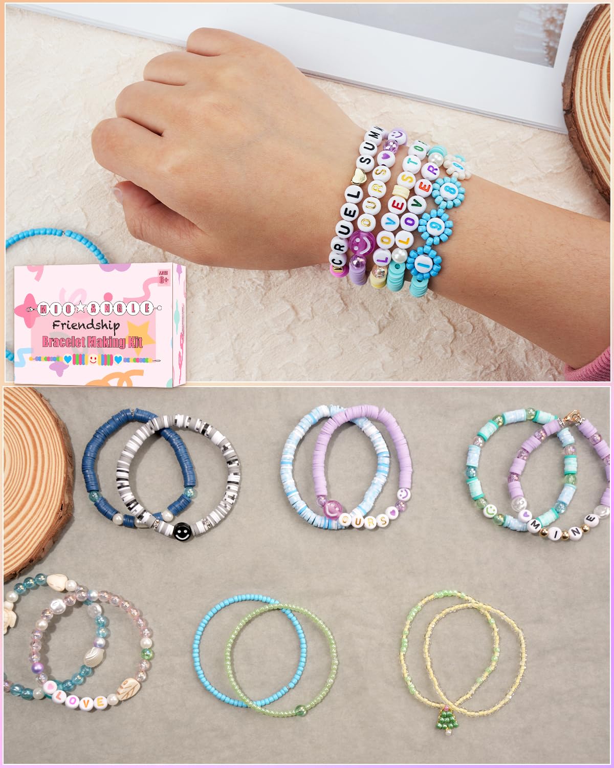 Mio Angle Bracelet Making Kit 6 Box 9000PCS Clay Beads 5000PCS Glass Seed Beads Jewelry Making Kit Letter Beads Charms Pearl EADS Friendship Bracelet Making Kit
